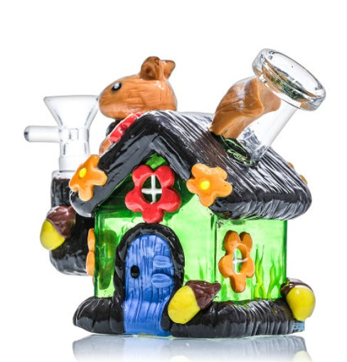 Dragon Glass Forest Cottage Floral Accent Water Pipe - 4.5"