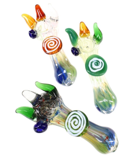 5" Color Changing Silver Fumed Spiked Glass Pipe